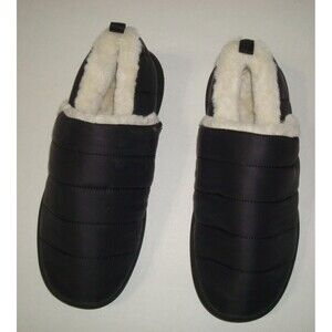 New Womens 6 Vionic Tranquil Slipper Indoor Outdoor Black Faux Fur Shoe Puffy